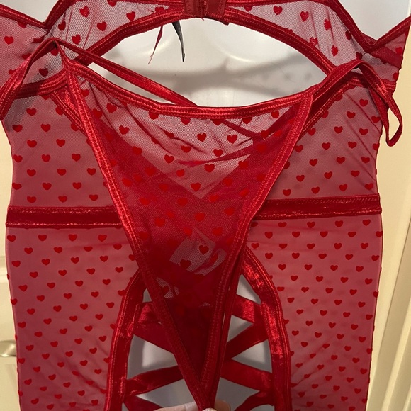 NWT Size 3X/4X Seven ‘til Midnight Red 2 Piece Heart Mesh & Lace Chemise & Thong - Picture 8 of 9